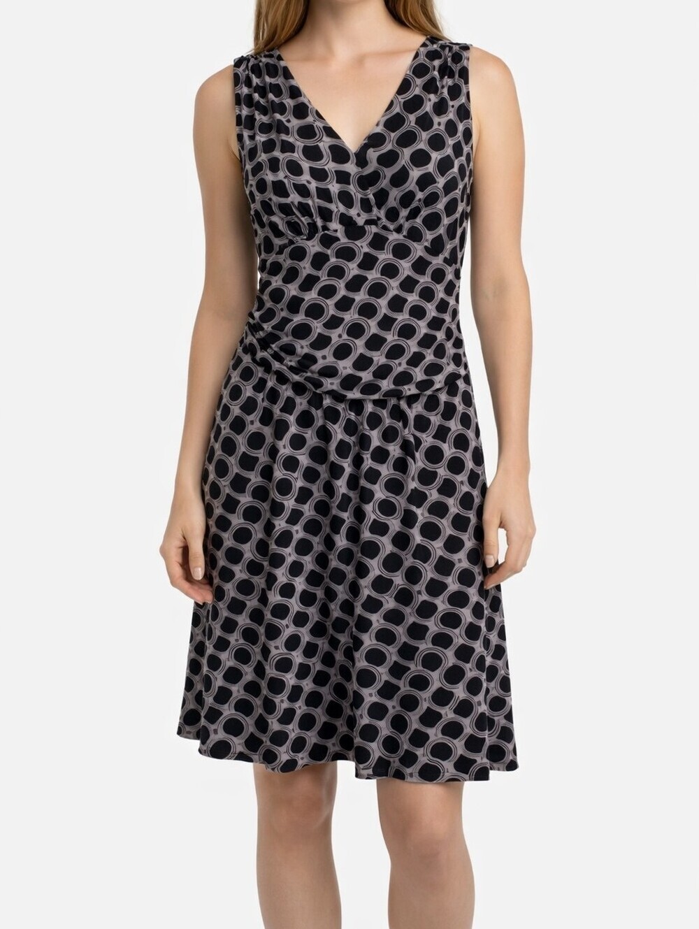 GEORGE STRETCH RUSCHED WAISTED ABSTRACT BLACK AND WHITE DRESS SIZE LARGE